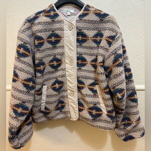 Lalavon Aztec Southwest Button up Teddy Jacket Size Large Cabincore